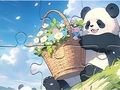 Игра Пазл: Панда с цветочной корзиной онлайн