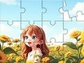 Игра Пазл: Девочка  и подсолнухи онлайн
