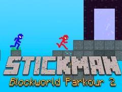 Игра Stickman Blockworld Parkour 2 онлайн