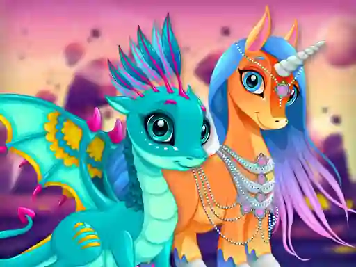 Игра Cute Unicorns And Dragons Puzzle онлайн